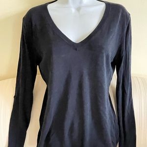 GAP Navy Blue Cotton-Linen Lightweight V-Neck Long Sleeve Sweater S